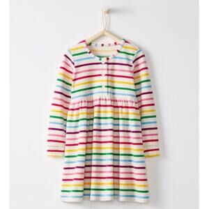 HANNA ANDERSSON | Rainbow Stripe Button Dress Terrycloth Long Sleeve | 90cm 3T